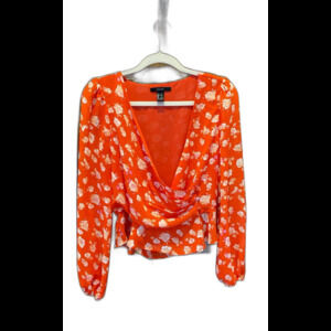 Forever 21 Blouse Size Small Top Red Floral Flowy Feminine Faux Wrap Top Stylish